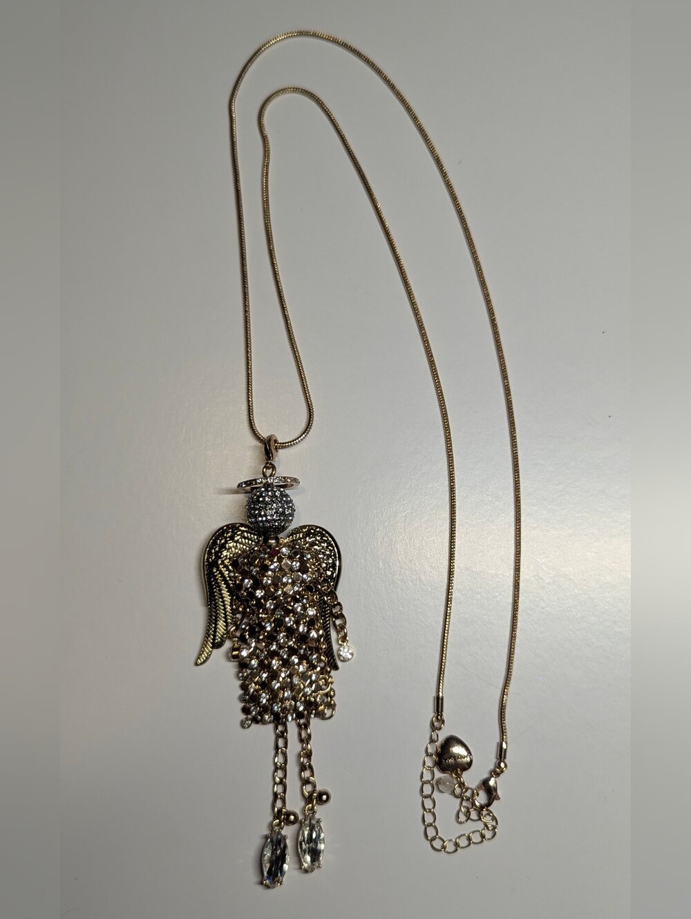 Betsey Johnson Gold-Tone Crystal Angel Pendant Necklace